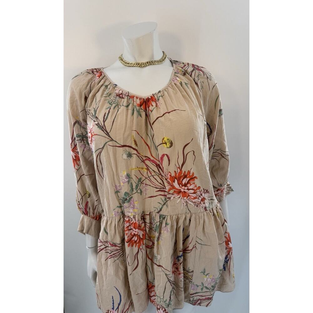 H&M Euc Size Small Women’s Beige Floral Ruffle Chiffon Long Sleeve Blouse - Picture 5 of 5